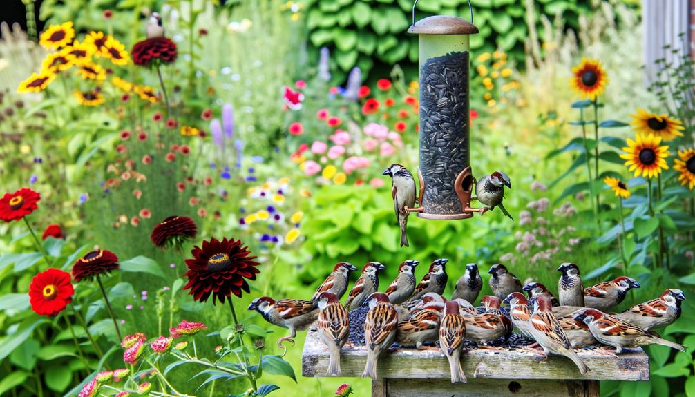 attracting sparrows with feeders