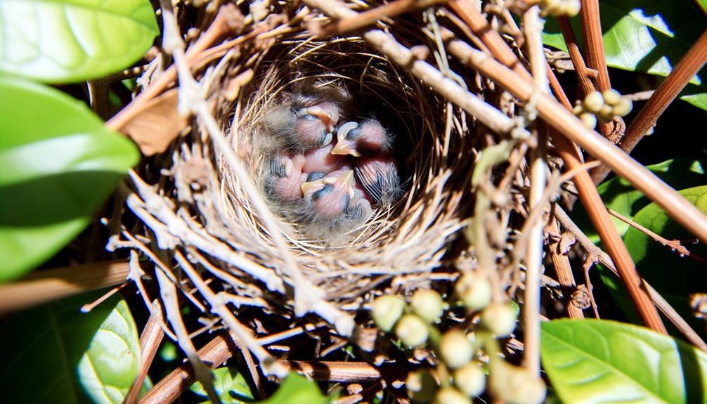 depict sparrows nesting peacefully
