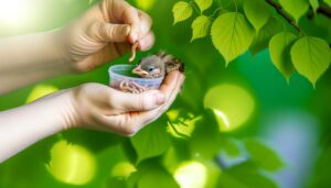 feeding baby sparrow mealworms