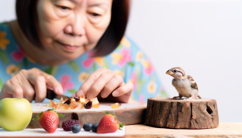 feeding baby sparrows fruit