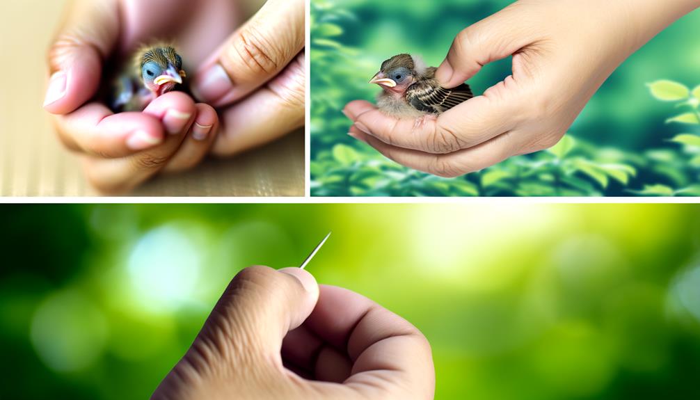 gently feed baby bird