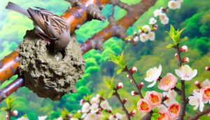 mud sparrow builds nest