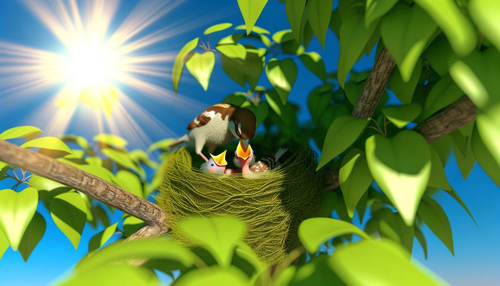 parent sparrows feed fledglings