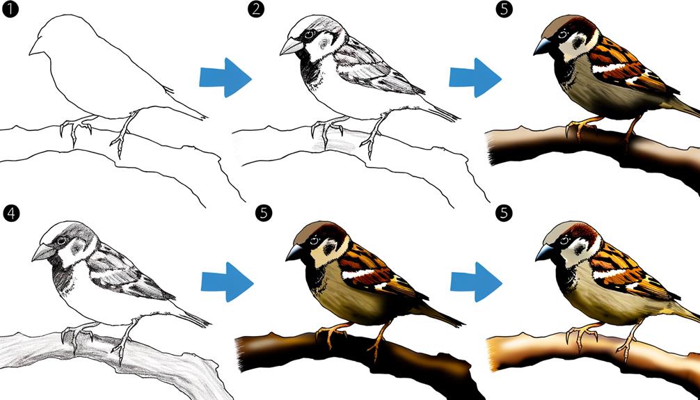 sketching house sparrow guide