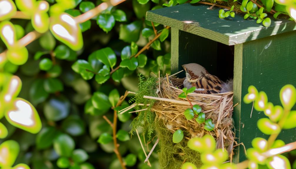 sparrow gathering nesting materials