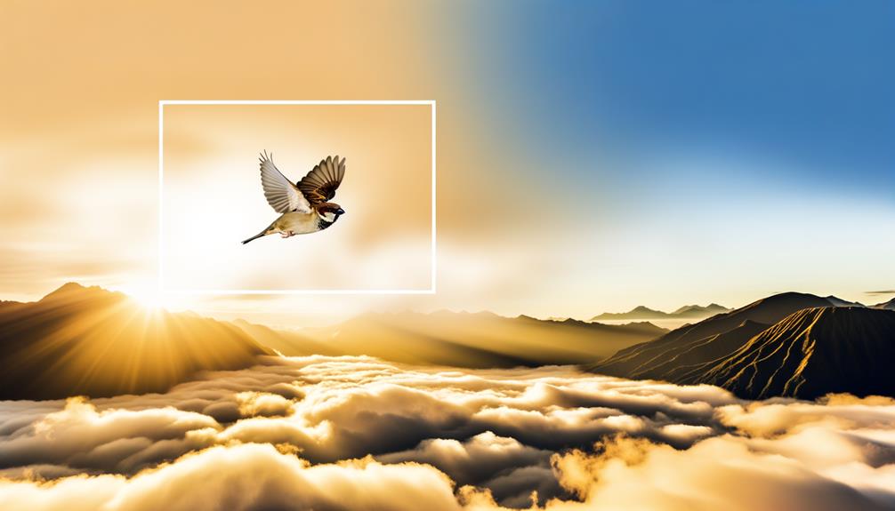 sparrow soaring through skies