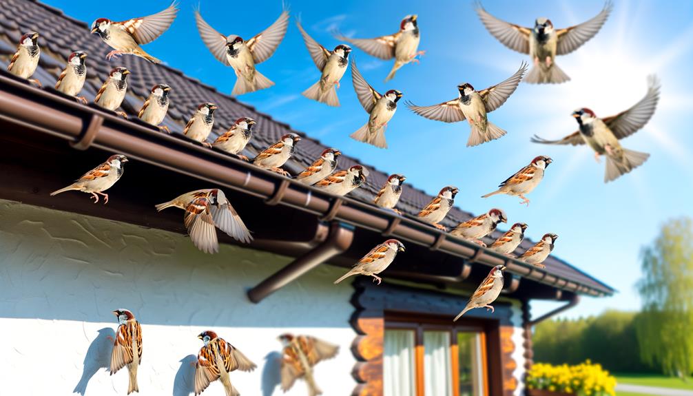 sparrows chirped in eaves