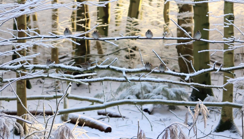 sparrows in snowy woods