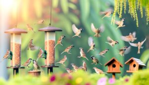 sparrows perch while feeding